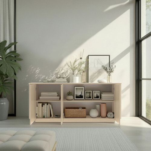 Buffet 3 Portes Aspect Chêne Clair Design Coins Arrondis - Adill