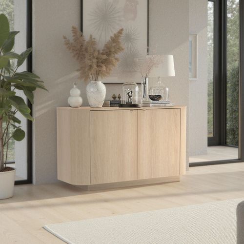 Buffet 2 Portes Aspect Chêne Clair Design Coins Arrondis - Adill