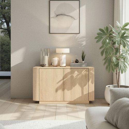 Buffet 2 Portes Aspect Chêne Clair Design Coins Arrondis - Adill