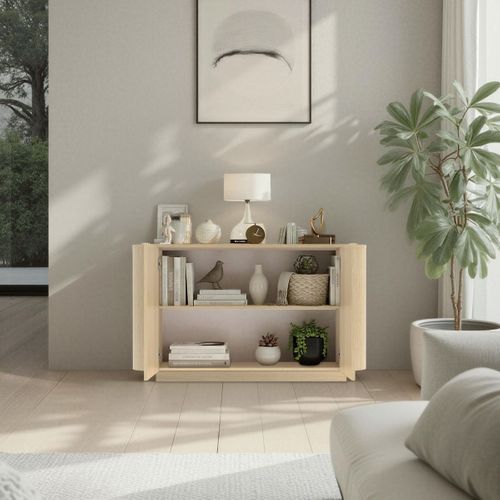 Buffet 2 Portes Aspect Chêne Clair Design Coins Arrondis - Adill