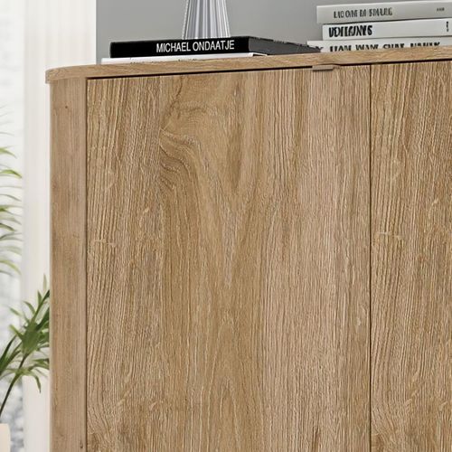 Buffet 3 Portes Aspect Bois Finition Cadiz Design Coins Arrondis Pieds Métal Noir - Vivarini