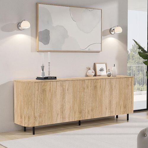 Buffet 4 Portes Aspect Bois Finition Cadiz Design Coins Arrondis Pieds Métal Noir - Vivarini