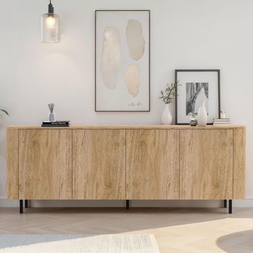 Buffet 4 Portes Aspect Bois Finition Cadiz Design Coins Arrondis Pieds Métal Noir - Vivarini