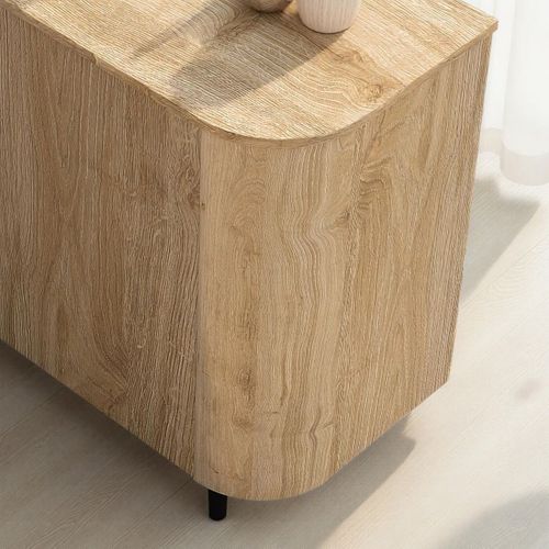 Buffet 4 Portes Aspect Bois Finition Cadiz Design Coins Arrondis Pieds Métal Noir - Vivarini