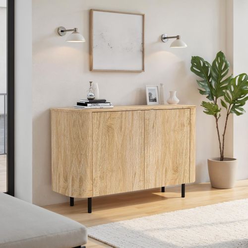 Buffet 2 Portes Aspect Bois Finition Cadiz Design Coins Arrondis Pieds Métal Noir - Vivarini