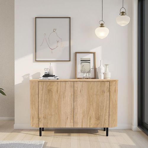 Buffet 2 Portes Aspect Bois Finition Cadiz Design Coins Arrondis Pieds Métal Noir - Vivarini