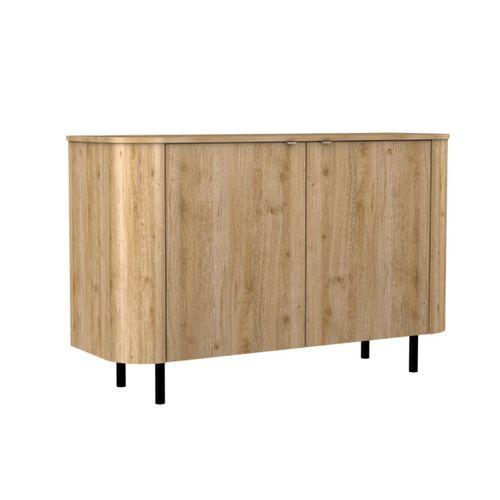 Buffet 2 Portes Aspect Bois Finition Cadiz Design Coins Arrondis Pieds Métal Noir - Vivarini