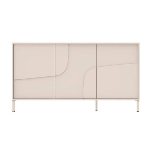 Buffet 3 Portes Laqué Beige Façade Relief Piètement Métal - Egerie