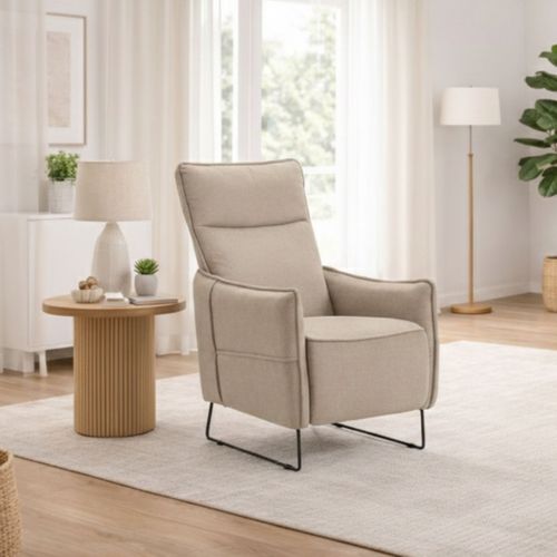 Fauteuil Relax Design En Tissu Beige Piètement Métal Luge - Hassan