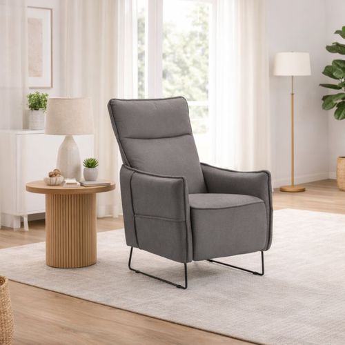Fauteuil Relax Design En Tissu Gris Foncé Piètement Métal Luge - Hassan