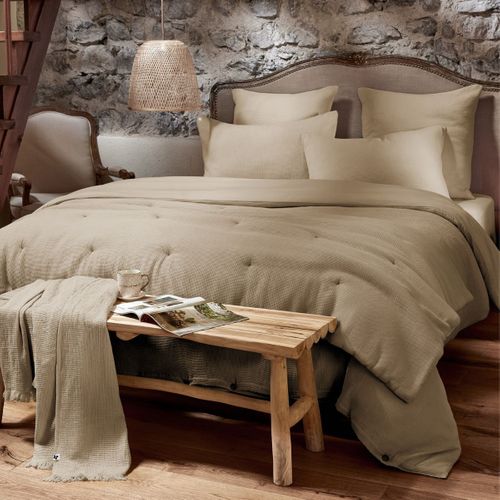 Chemin De Lit 90x200cm En Coton Nid D'abeille Coloris Ficelle - Almara