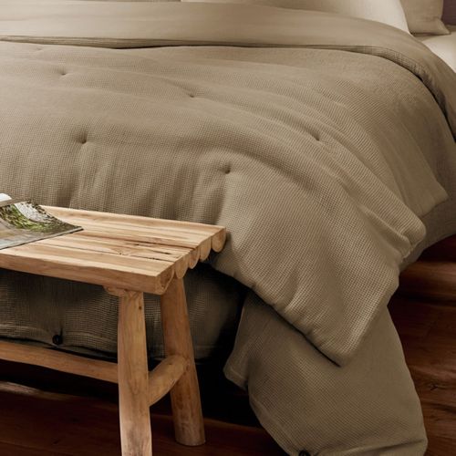 Chemin De Lit 90x200cm En Coton Nid D'abeille Coloris Ficelle - Almara