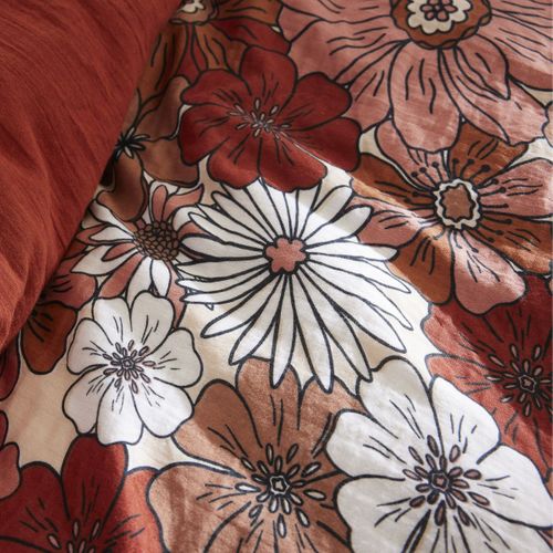 Housse De Couette 140x200cm Gaze De Coton Imprimé Floral Coloris Terracotta - Anastasia