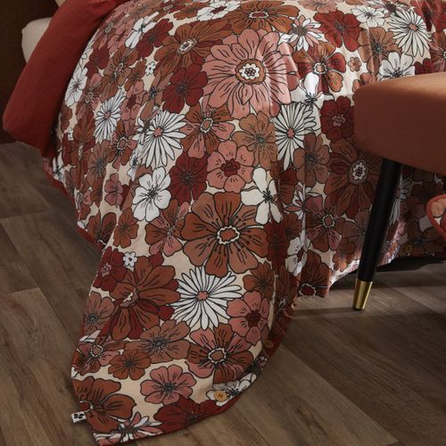 Housse De Couette 140x200cm Gaze De Coton Imprimé Floral Coloris Terracotta - Anastasia