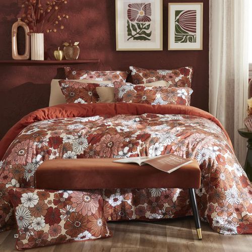 Housse De Couette 140x200cm Gaze De Coton Imprimé Floral Coloris Terracotta - Anastasia