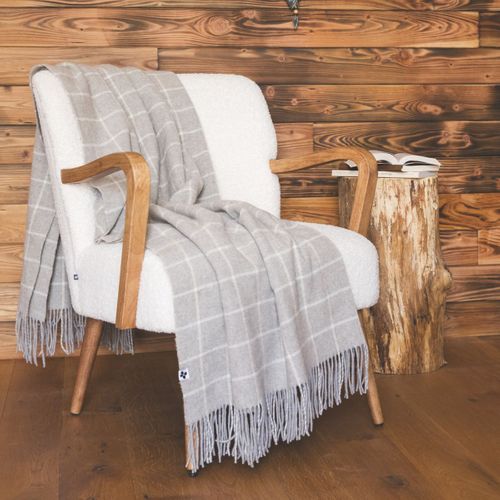 Plaid à Franges 140x200cm En Laine Et Cachemire Gris Et Blanc à Carreaux - Bertille