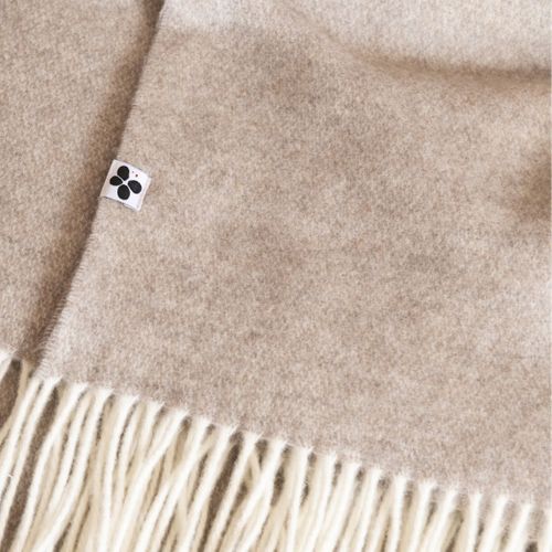 Plaid à Franges 140x200cm En Laine Et Cachemire Beige Uni - Pacome