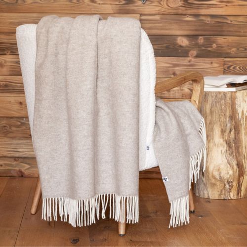 Plaid à Franges 140x200cm En Laine Et Cachemire Beige Uni - Pacome