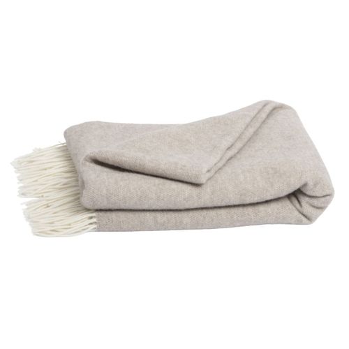 Plaid à Franges 140x200cm En Laine Et Cachemire Beige Uni - Pacome