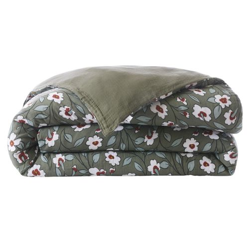 Housse De Couette 140x200cm Gaze De Coton Imprimé Floral Coloris Vert - Floriane