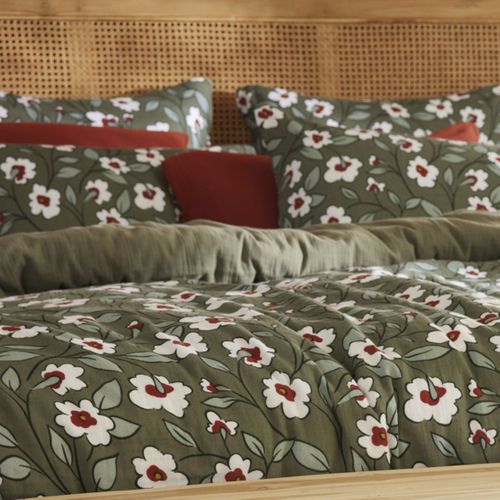 Housse De Couette 200x200cm Gaze De Coton Imprimé Floral Coloris Vert - Floriane