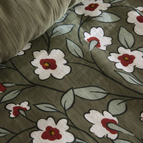 Housse De Couette 200x200cm Gaze De Coton Imprimé Floral Coloris Vert - Floriane