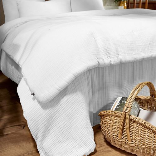 Chemin De Lit 90x200cm Gaze De Coton Uni Coloris Chantilly - Inalia