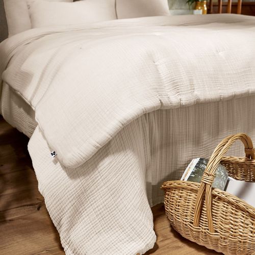 Chemin De Lit 90x200cm Gaze De Coton Uni Coloris Pampa - Inalia