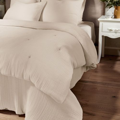 Chemin De Lit 90x200cm Gaze De Coton Uni Coloris Pampa - Inalia