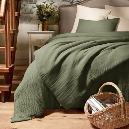 Housse De Couette 260x240cm Gaze De Coton Coloris Romarin - Inalia