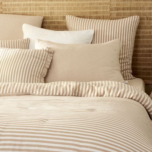 Taie D'oreiller 60x60cm Gaze De Coton Tissé Rayé Beige - Romelia