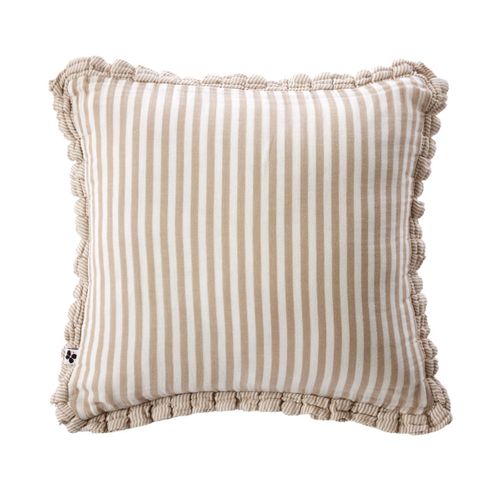 Coussin Déhoussable 45x45cm Gaze De Coton Tissé Rayé Beige - Romelia