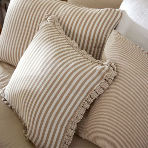 Coussin Déhoussable 45x60cm Gaze De Coton Tissé Rayé Beige - Romelia
