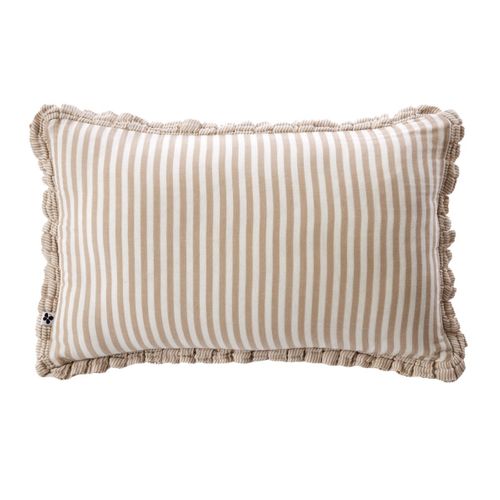 Coussin Déhoussable 45x60cm Gaze De Coton Tissé Rayé Beige - Romelia