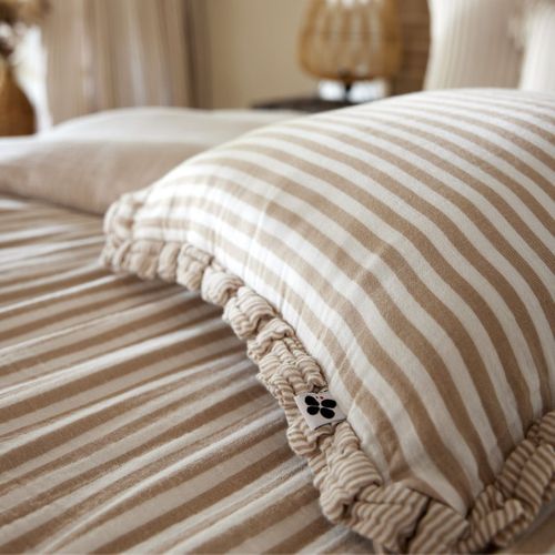Coussin Déhoussable 45x60cm Gaze De Coton Tissé Rayé Beige - Romelia