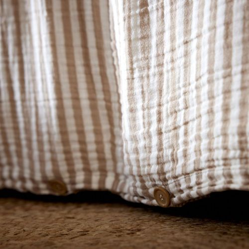 Housse De Couette 140x200cm Gaze De Coton Tissé Rayé Beige - Romelia