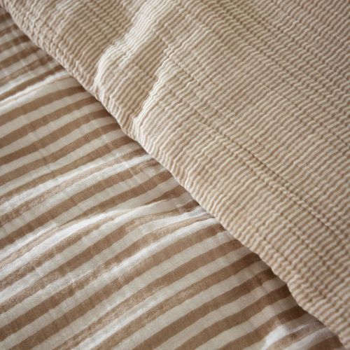 Housse De Couette 260x240cm Gaze De Coton Tissé Rayé Beige - Romelia