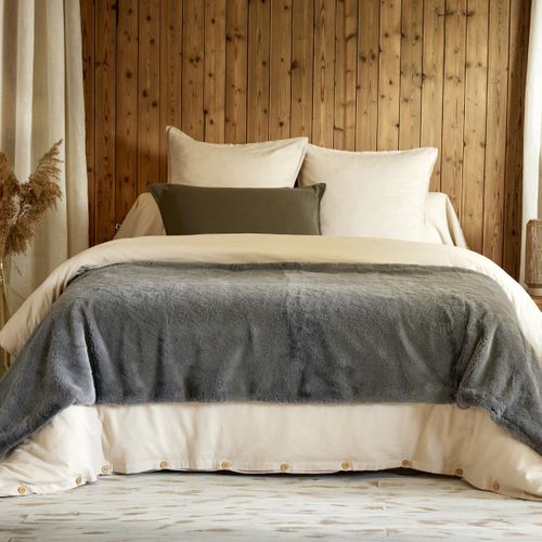 Chemin De Lit 90x200cm Fausse Fourrure Polyester Coloris Gris - Rozenn