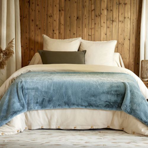 Chemin De Lit 90x200cm Fausse Fourrure Polyester Coloris Bleu - Rozenn