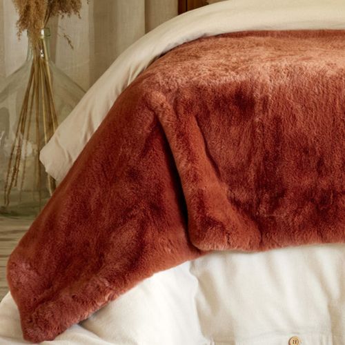 Chemin De Lit 90x200cm Fausse Fourrure Polyester Coloris Terracotta - Rozenn