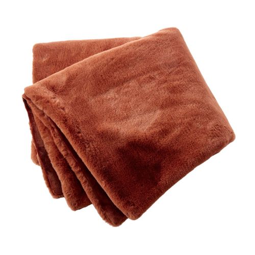 Chemin De Lit 90x200cm Fausse Fourrure Polyester Coloris Terracotta - Rozenn