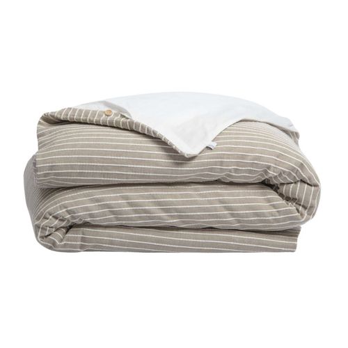 Housse De Couette 260x240cm Coton Tissage Texturé Coloris Beige Et Blanc - Timea