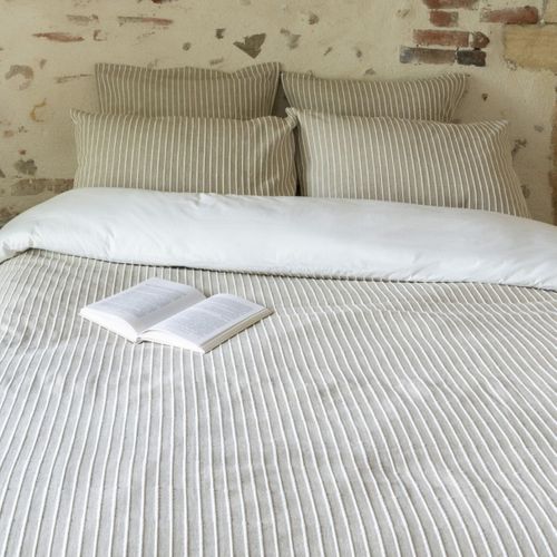 Housse De Couette 260x240cm Coton Tissage Texturé Coloris Beige Et Blanc - Timea