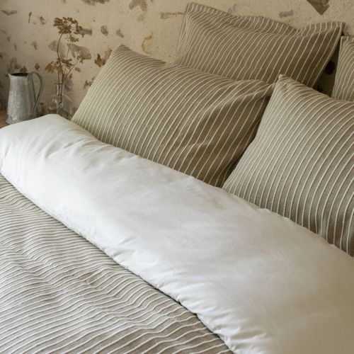 Taie D'oreiller 60x60cm Coton Tissage Texturé Coloris Beige Et Blanc - Timea