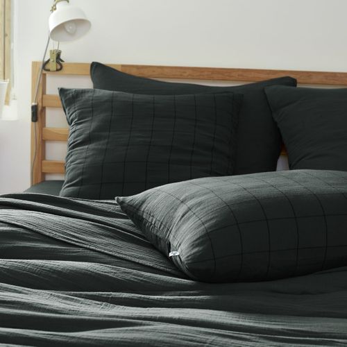 Taie D'oreiller 50x70cm Gaze De Coton Sapin à Grands Carreaux - Ourea Motif