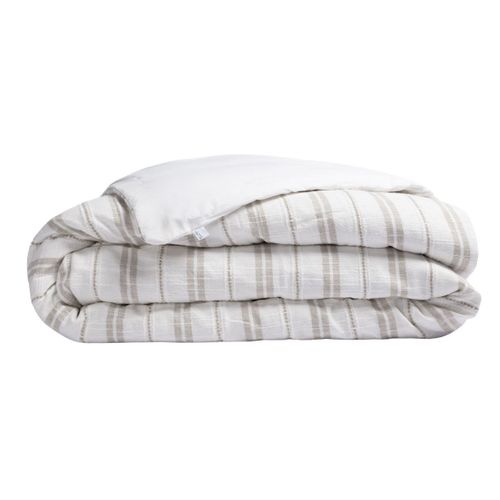 Housse De Couette 240x220cm Coton Tissage Texturé Coloris Blanc Rayé Beige - Titouan