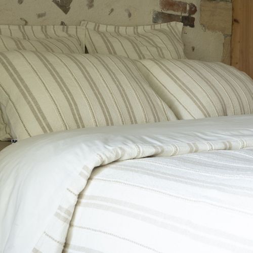 Housse De Couette 260x240cm Coton Tissage Texturé Coloris Blanc Rayé Beige - Titouan