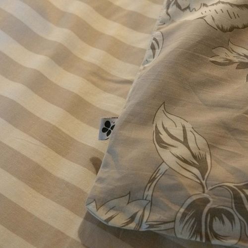 Housse De Couette 140x200cm Coton Imprimé Recto Floral Verso Rayé Beige - Cottage