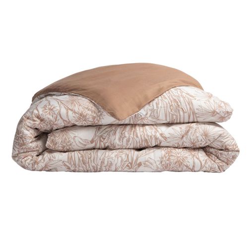 Housse De Couette 140x200cm Coton Imprimé Feuillage Blanc Et Sable - Javen