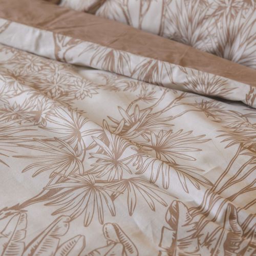Housse De Couette 200x200cm Coton Imprimé Feuillage Blanc Et Sable - Javen